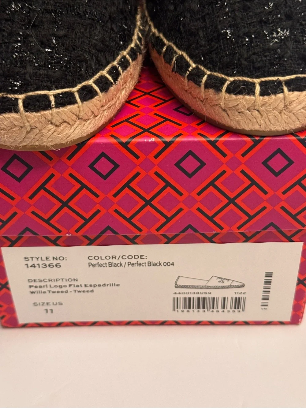 Tory Burch Pearl Logo Flat Willa Tweed Espadrilles